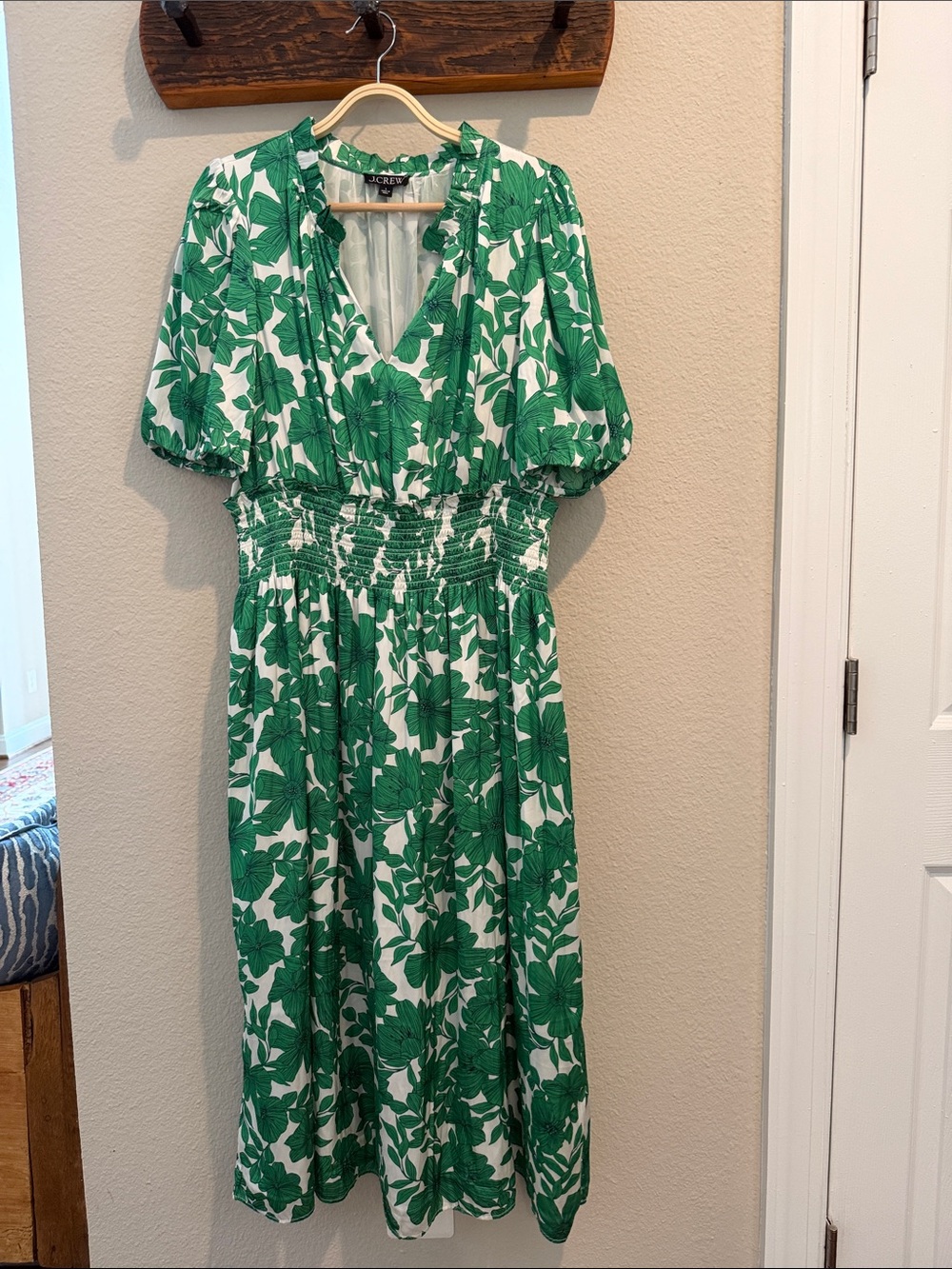 J. Crew Green and White Floral Midi Dress